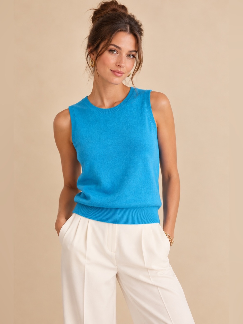 Talbots Petites Teal 100% Pure Cashmere Crewneck Shell Sweater Top Petite Small